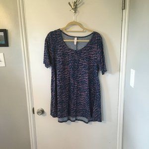 Perfect T Shirt Navy Blue & Pink Speckled Side Slits Flowy Half Sleeve